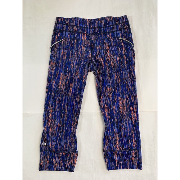 Athleta Legging Womens M Blue Multi Color Reptile Relay Capri Cropped Reflective - Picture 1 of 8